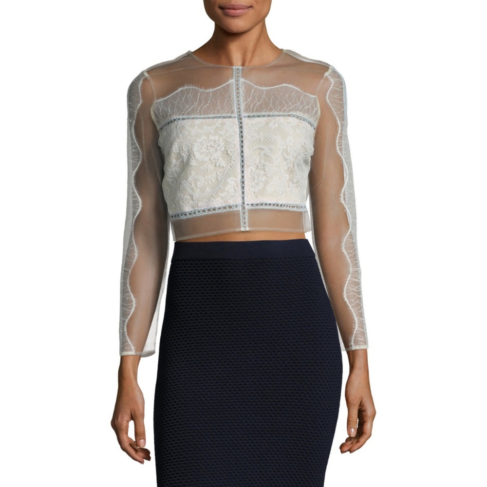 KENDALL + KYLIE  Lace Illusion Crop White Top